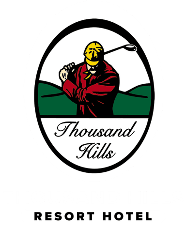 Thousand hills logo with a golfer mid-swing