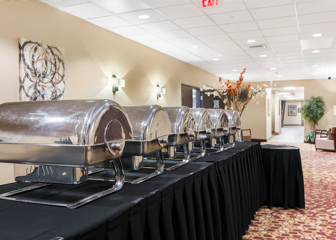 Ballroom with food buffet in the hallway