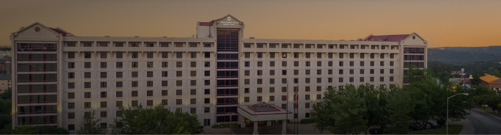 Front of the Thousand hills hotel at dusk