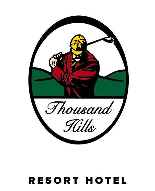 Thousand hills logo with a golfer mid-swing