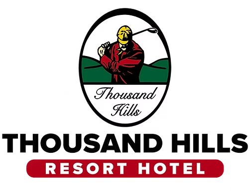 Thousand hills logo with a golfer mid-swing